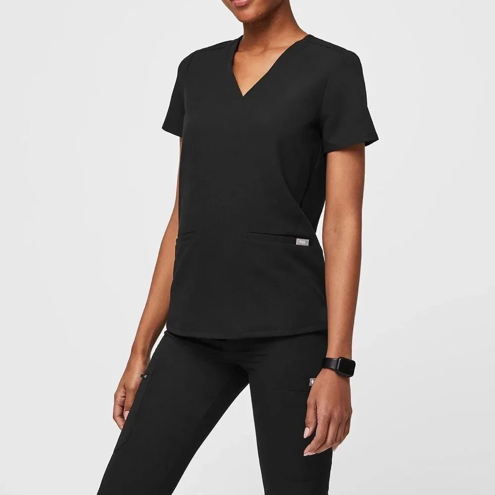 FIGS Womens Casma Three Pocket Scrub Top Black Small V-Neck Medical - Picture 2 of 11